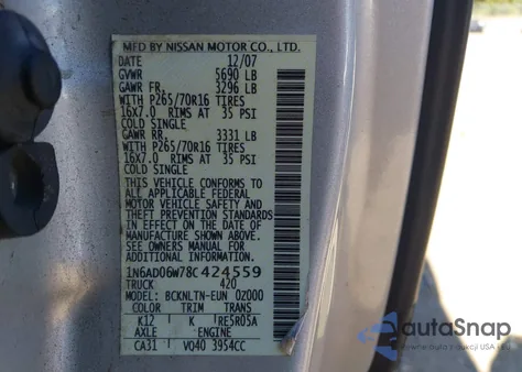 2008 Nissan Frontier Se z USA, uszkodzony, nr VIN 1N6AD06W78C424559